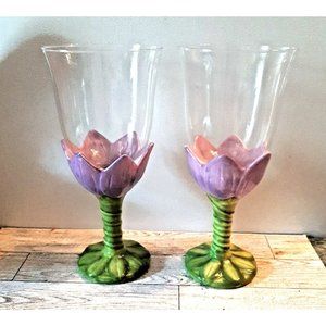 222 Fifth Purple Lavender Tulip Goblets Glasses Set of 2 Large 16oz